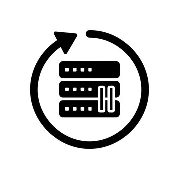 Server Backup and Data Synchronization Glyph Icon with Computer Database Hardware and Circular Arrow for Cloud Storage Recovery and System Update UI