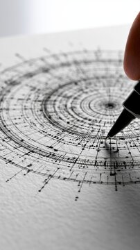Hand drawing intricate circular geometric design with technical pen on textured paper showcasing precision and detailed architectural creativity