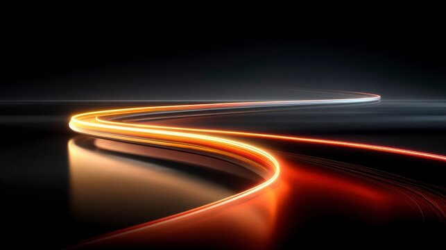 Dynamic Light Trails Curving Through Dark Space at Night