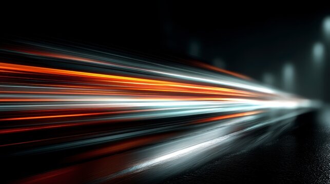 Dynamic Light Trails at Night with Glowing Colors and Motion Blur