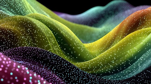 Vibrant Abstract Waves with Colorful Particles in a Digital Landscape