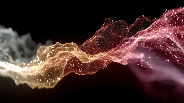 Abstract Light Wave with Colorful Particles in Motion and Flowing Design