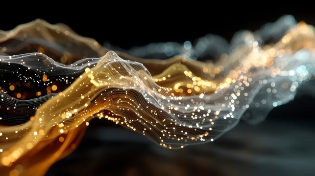 Vibrant Flowing Waves of Light with Glowing Particles in Motion