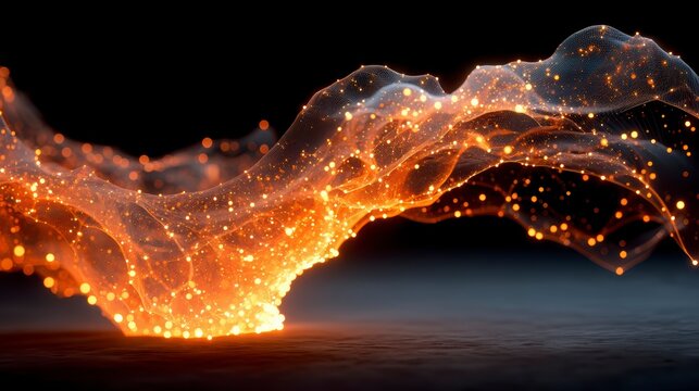 Flowing Particles with Glowing Light Effects on Dark Background