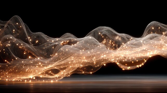 Ethereal Waves of Light with Delicate Glittering Particles Floating