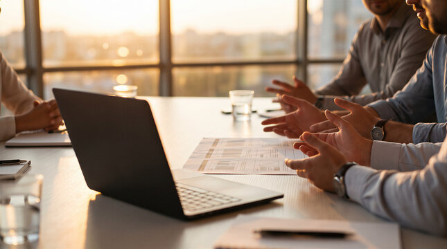 Online business meeting with remote team in office