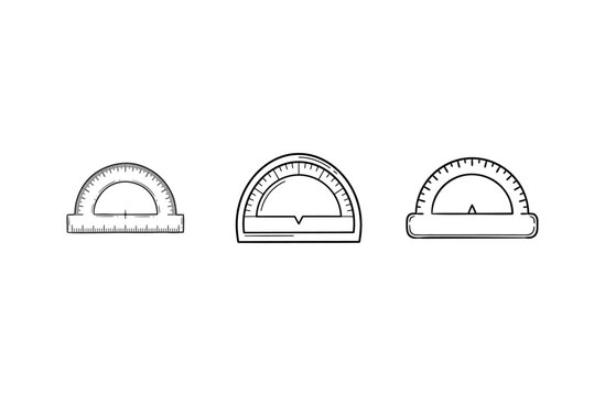 Set of three hand drawn protractors for geometry and mathematics.