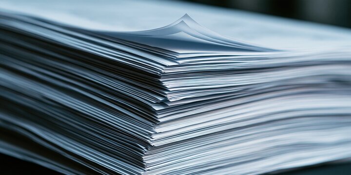 Close-up of a thick stack of white paper pages with a soft focus background