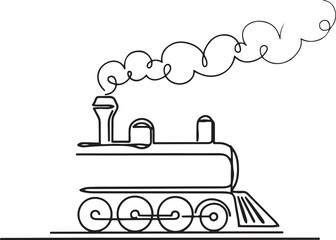continuous line drawing locomotive with its smoke. The result of burning fossil fuels. Classic train passing by. Chimney. Air pollution. one line Art icon drawing © sadi