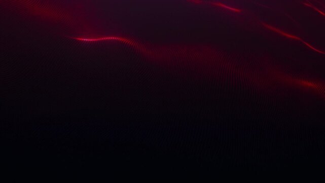Dense rows of red dots trace a continuous wave-shaped surface across the frame, with curved ridges fading into deep burgundy and near-black shadows.
