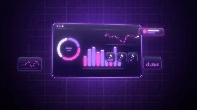 Purple analytics dashboard screen data close-up seamless loop