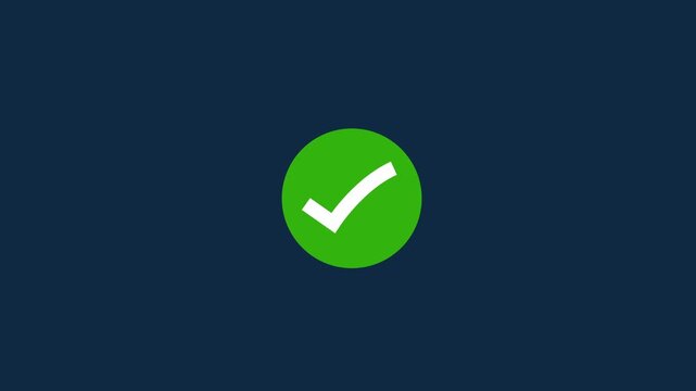 Animated green checkmark rotating and pulsing on a dark blue background, for user interface, digital task completion, success confirmation, and, modern web application feedback