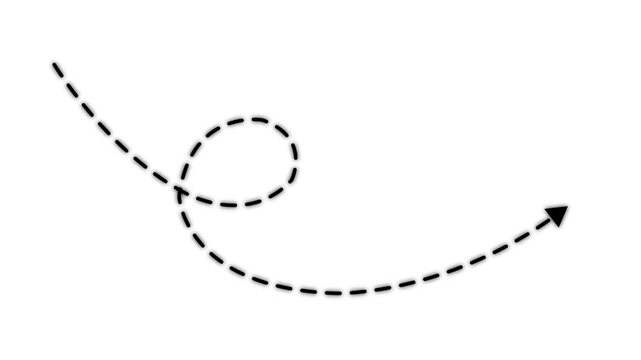 Animated dashed line arrow path with a smooth circular loop motion on a clean white background, for presentation overlays, digital marketing diagrams, and creative projects