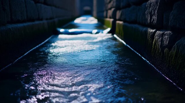 Water flowing along an aqueduct channel