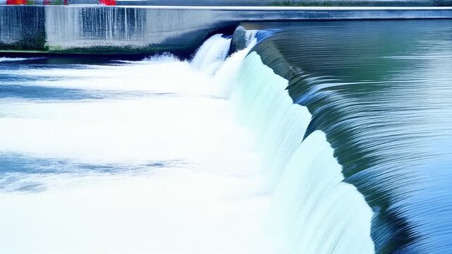 Foam churning below a river weir