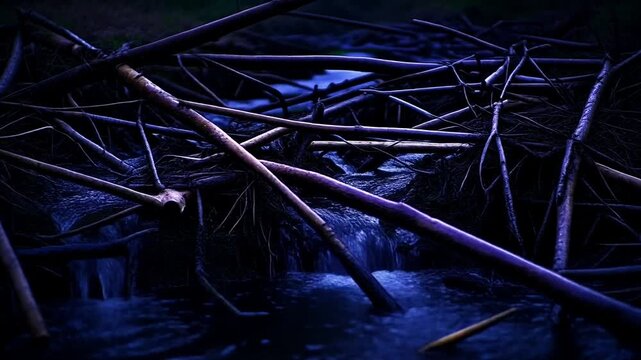 Water trickling through a beaver dam