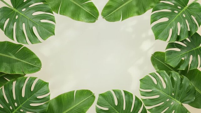 Tropical Monstera Leaf Frame for Monkey Day Nature Background