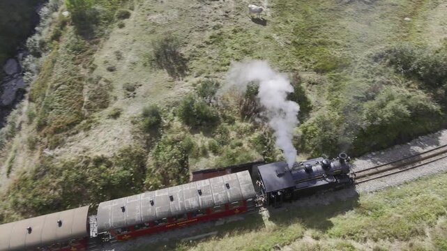 Steam railway, train with steam locomotive, Furka steam railway near Tiefenbach station, Furka Pass, Uri, Switzerland