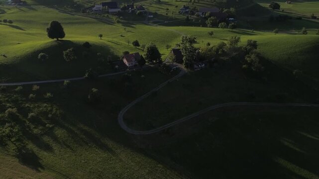 Drumlin, geological formation from the ice age, hill with trees, drone image, Menzingen, Zug, Switzerland