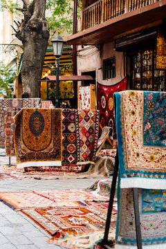 Carpets on sale in the streets of old town in Tbilisi, Georgia.