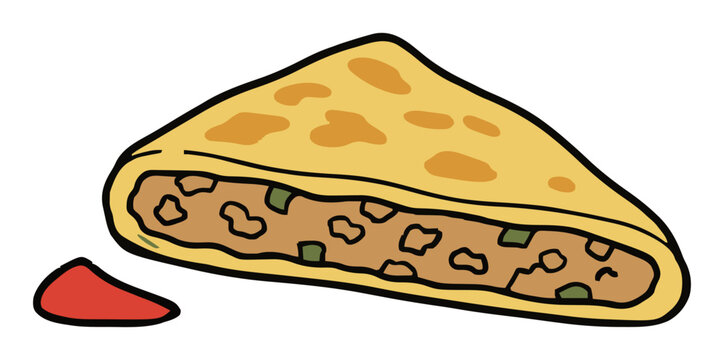 Savory stuffed murtabak slice vector food illustration. Generative AI