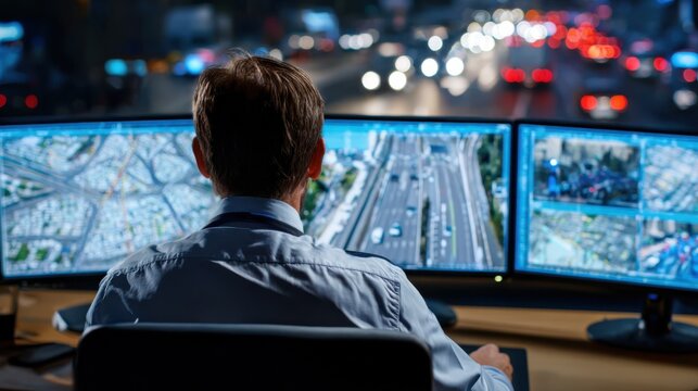 Smart city traffic engineer reviews historical and predictive congestion analytics finetuning signal phases to improve road safety and minimize wait times.