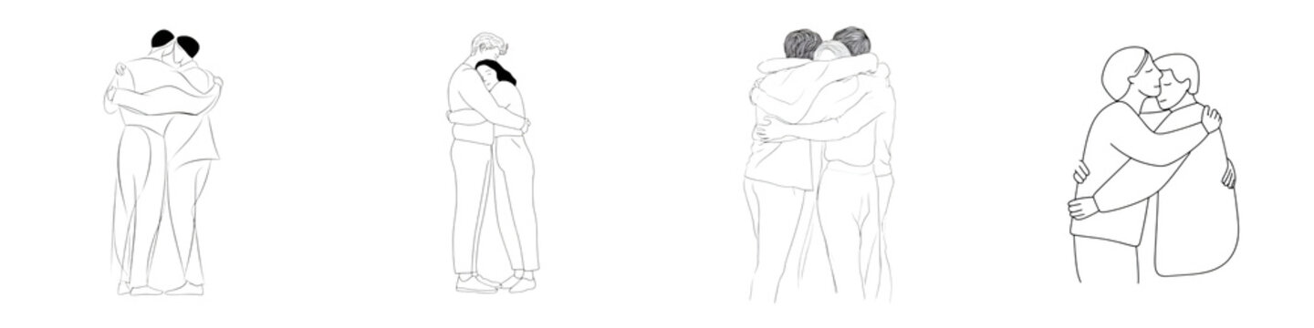 Art Hugs: Minimalist Illustrations of Embracing People on White Background