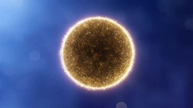 Golden Glitter Sphere Abstract Background With Glowing Particles And Blue Tone For Modern Design