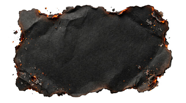 Dark Grunge Torn Black Paper Frame with Scorched Edges Isolated