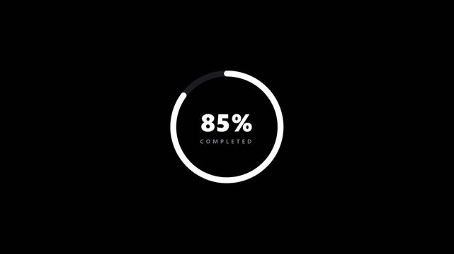Minimalist circular loading progress bar displaying eighty five percent completed on a black background for digital interfaces