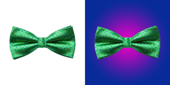 Classic green bow tie with small colorful dots for formal events and weddings