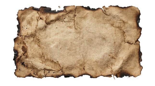 Vintage Treasure Map Torn Canvas Paper with Burnt Edges Isolated