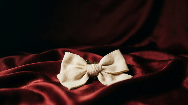 An exquisite soft bow beautifully displayed on rich, flowing crimson silk, perfectly capturing the allure of black friday luxury and elegant festive season opulence