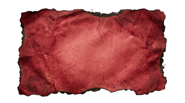 Dark Crimson Red Torn Paper with Burnt Grunge Edges Isolated