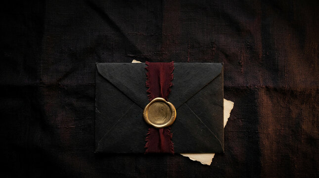 Discover the allure of mystery with this elegant black envelope, sealed with gold, symbolizing exclusive black friday luxury and a confidential message