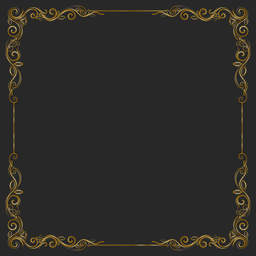 Rectangular frame, vintage gold frame, abstract gold corners with swirling lines