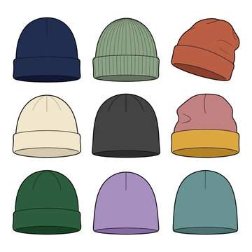 Collection of Colorful Beanie Hats Isolated on Transparent Background