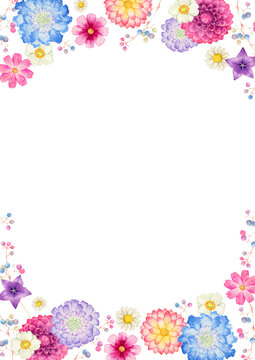 秋の花 植物　背景 フレーム 縦　水彩 イラスト