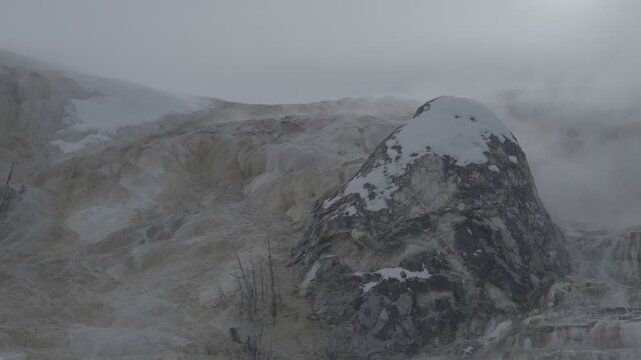 Steaming Travertine Terraces in Snow