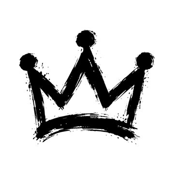 Black brush stroke grunge crown icon isolated on white background