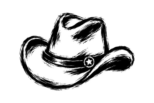 Hand drawn grunge brush cowboy hat isolated on white background