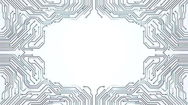 Abstract technology background with symmetrical circuit board lines and digital connections isolated on white background