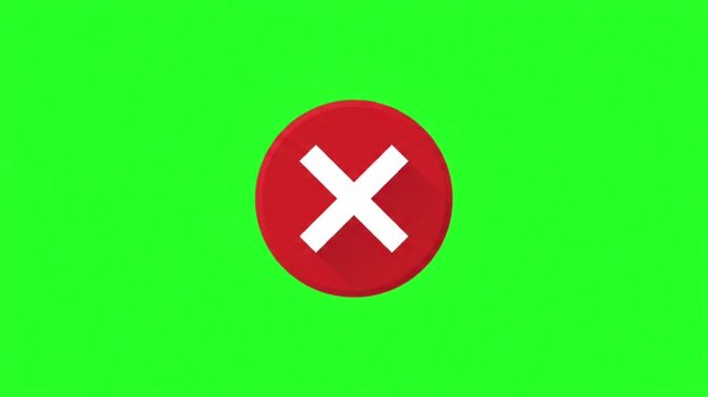 Animated icon of a red cancel button with a white 'X' mark, set against a green screen background.