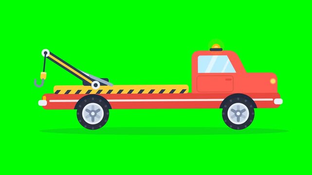 Cartoon Tow Truck with Hook and Crane Flat Vector Animation Loop