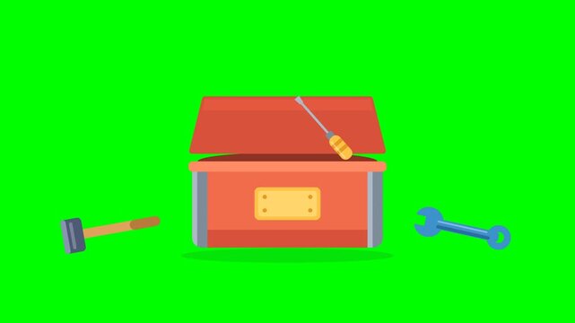 Cartoon Toolbox Opening with Popping Tools Animation Loop