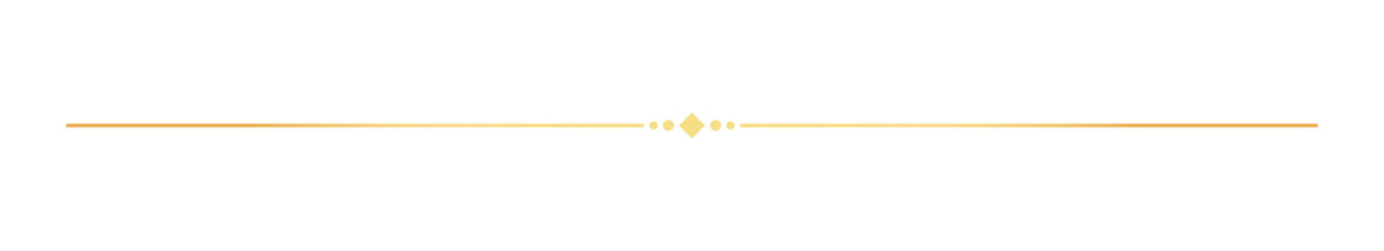 Luxury Gold Decorative Divider Line with Diamond Center Element Isolated on Transparent Background