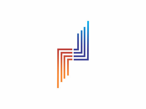Colorful Abstract Geometric Corner Logo Constructed with Blue Orange and Red Parallel Lines for Creative Agencies.