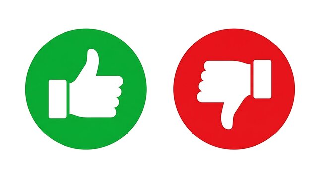 Thumbs up and thumbs down icons in green and red circles depicting approval, disapproval, and choice