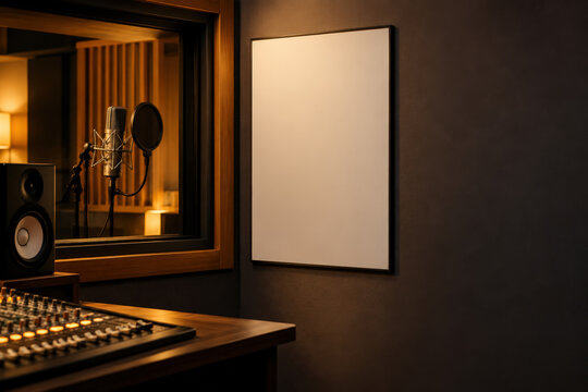 Blank Wall Poster Beside Recording Studio Window