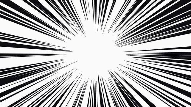 Manga anime style radial speed lines flickering around an empty center focus area on white, comic action background, seamless loop